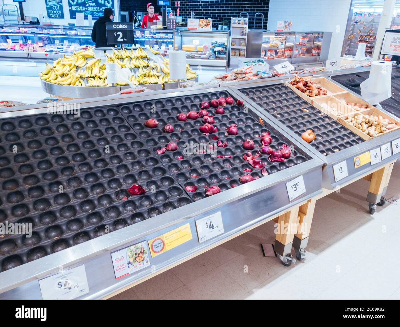 Empty Food and Product Shelves at an Australian Supermarket Stock Photo