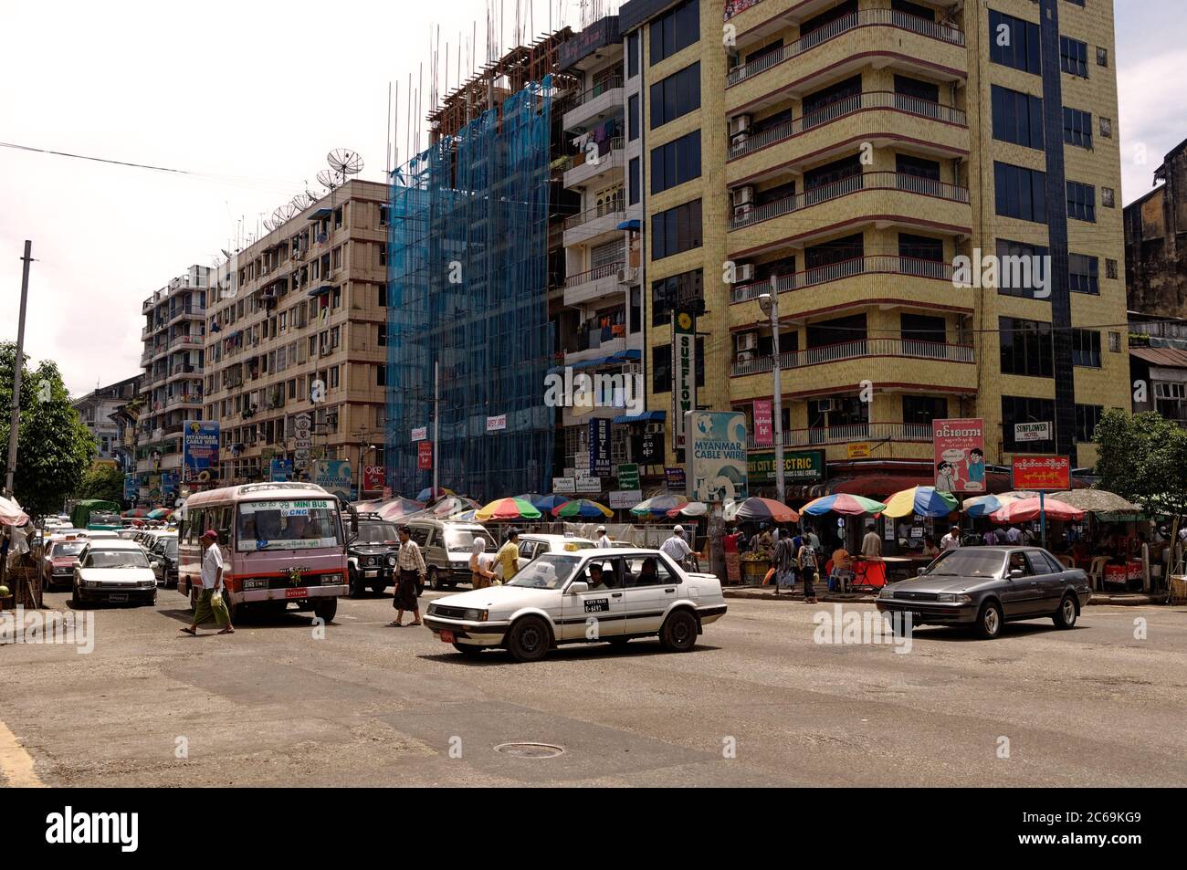 The busy traffic congested roads of Yangon, Myanmar, formally Rangoon, Burma, Asia Stock Photo