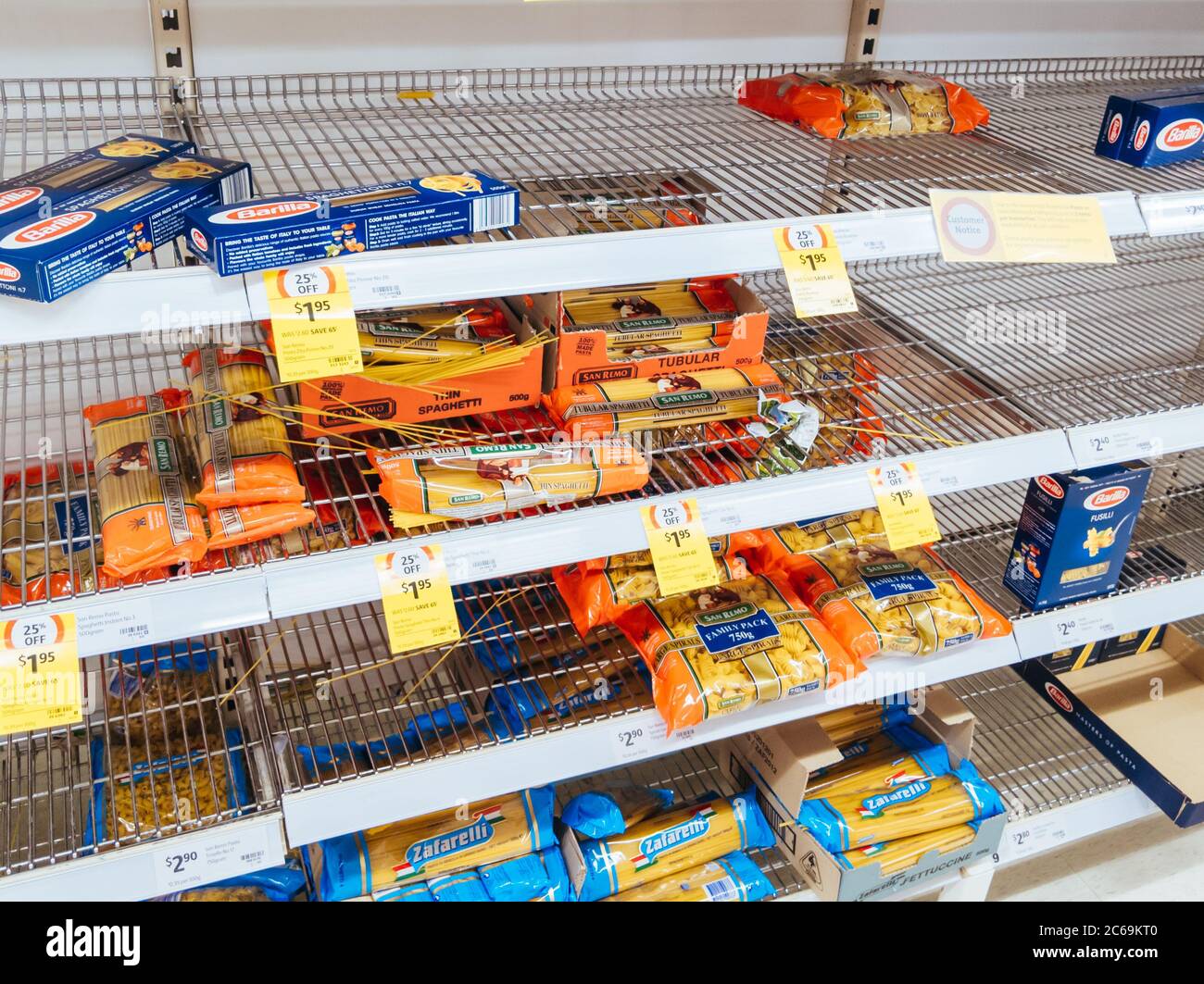 Empty Food and Product Shelves at an Australian Supermarket Stock Photo