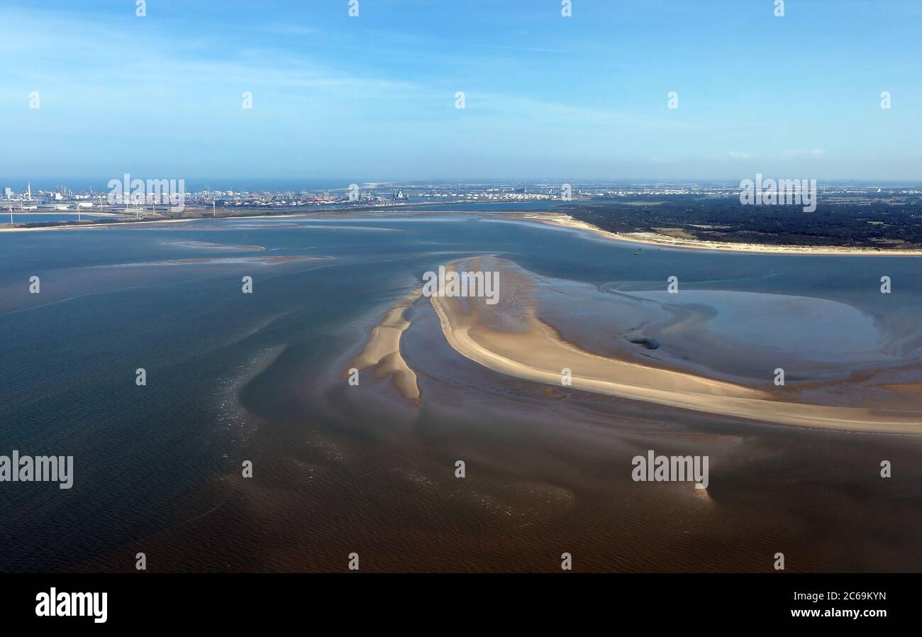 coastal area Voordelta, industrial and port area Maasvlakte in background, Netherlands Stock Photo
