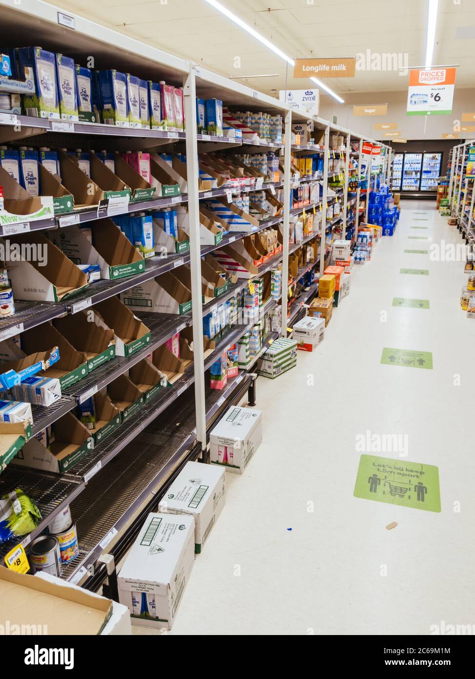 Empty Food and Product Shelves at an Australian Supermarket Stock Photo
