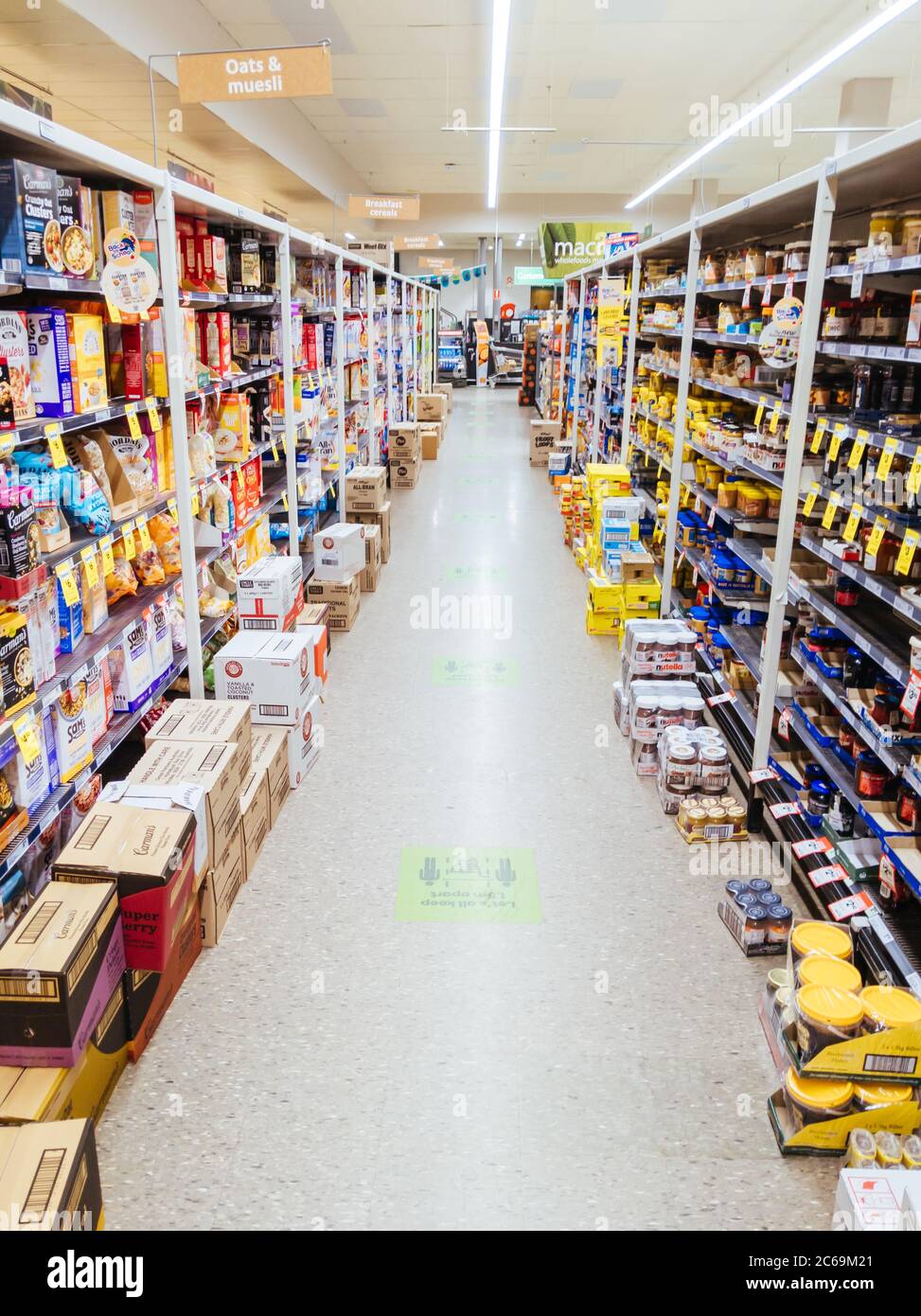 Empty Food and Product Shelves at an Australian Supermarket Stock Photo