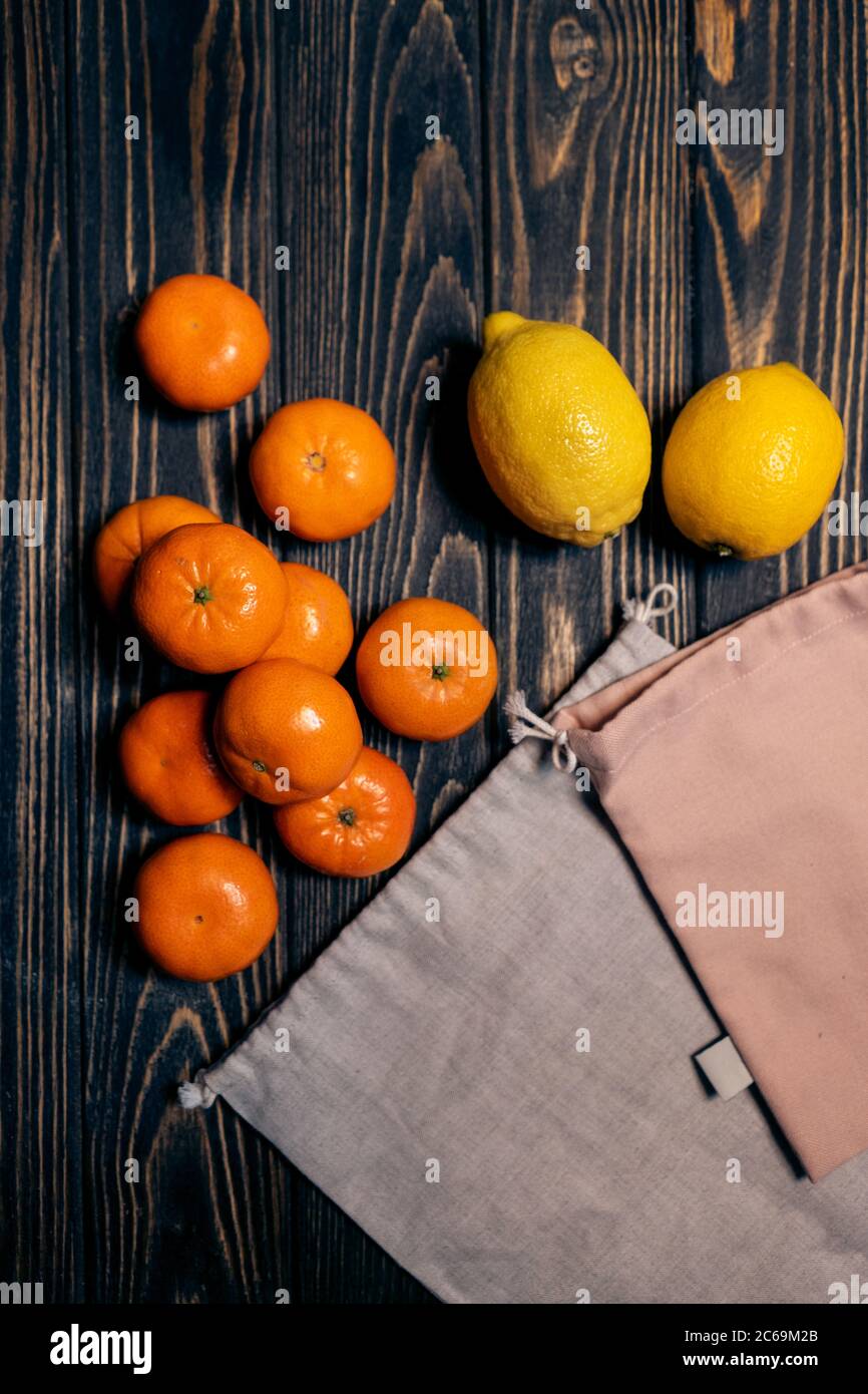 zero waste cotton eco friendly bags for food, plastic free Stock Photo