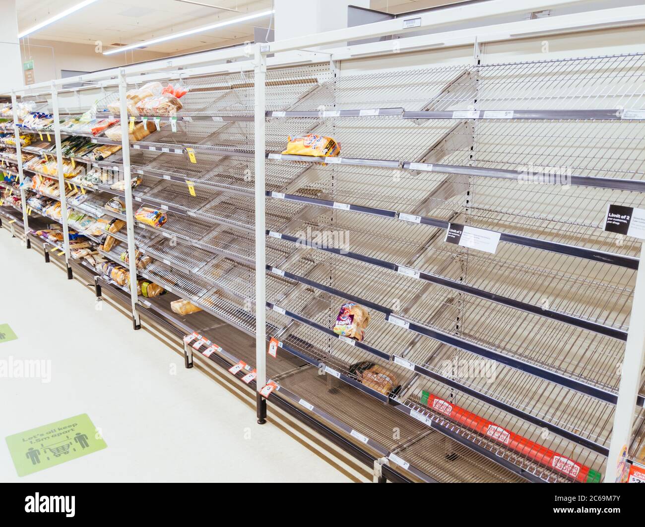 Empty Food and Product Shelves at an Australian Supermarket Stock Photo