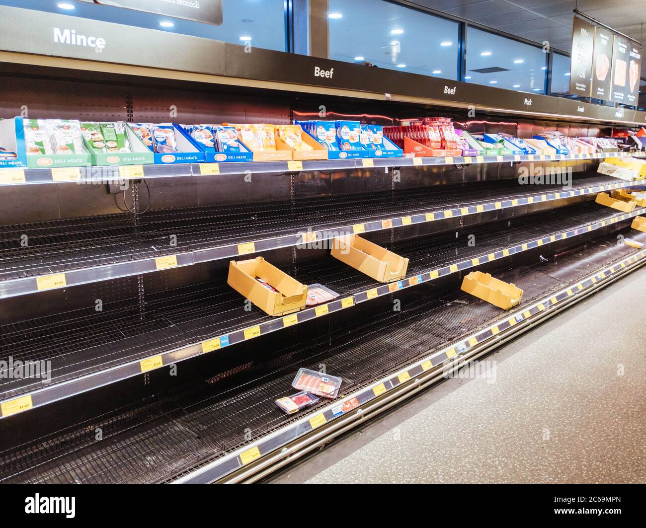 Empty Food and Product Shelves at an Australian Supermarket Stock Photo