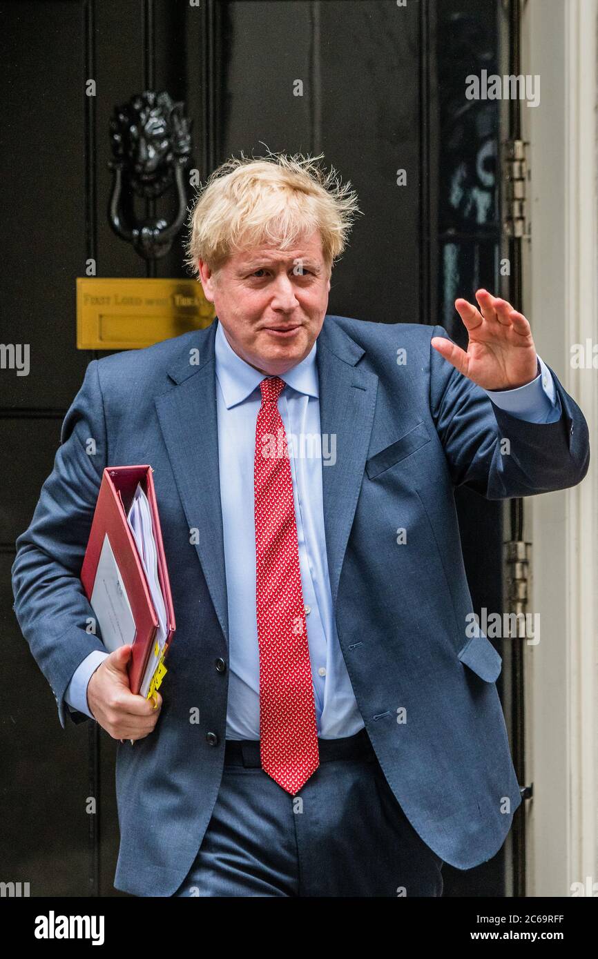 London, UK. 08th July, 2020. Prime Minister Boris Johnson leaves No.10 Downing Street - following Chancellor, Rishi Sunak who left No.11 Downing Street, to deliver a summer economic update in a statement to Parliament. It will not be a Budget but more like the Spending Review. Credit: Guy Bell/Alamy Live News Stock Photo