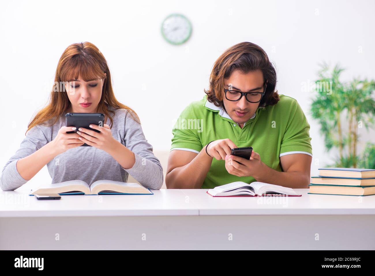 Students in gadget dependency concept Stock Photo