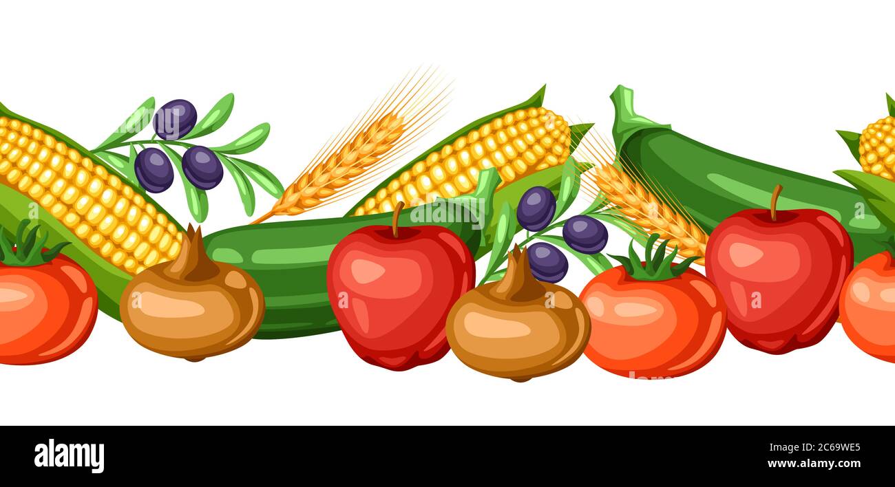 Harvest seamless pattern with fruits and vegetables Stock Vector Image ...