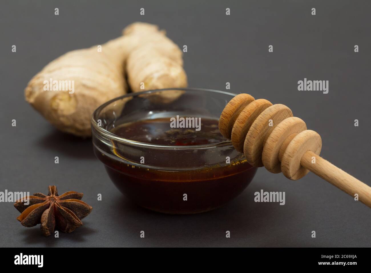 Health remedy foods for cold and flu relief with ginger, honey and a