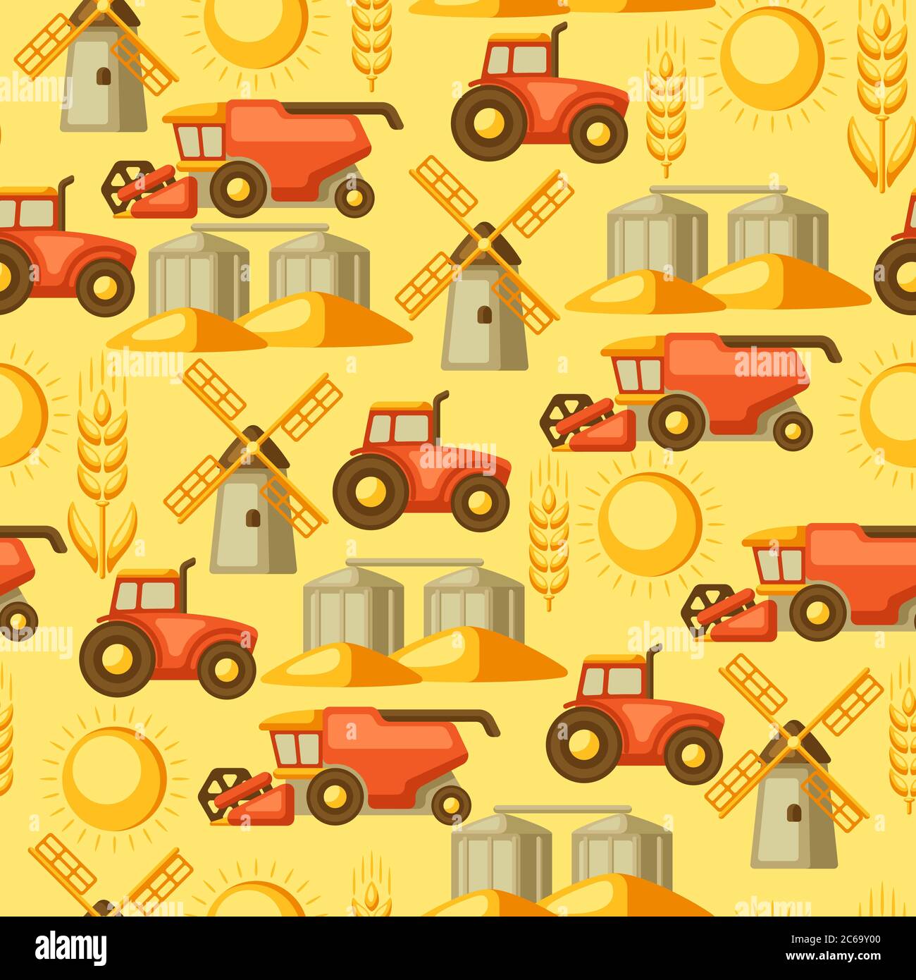 Agricultural seamless pattern with harvesting items. Stock Vector