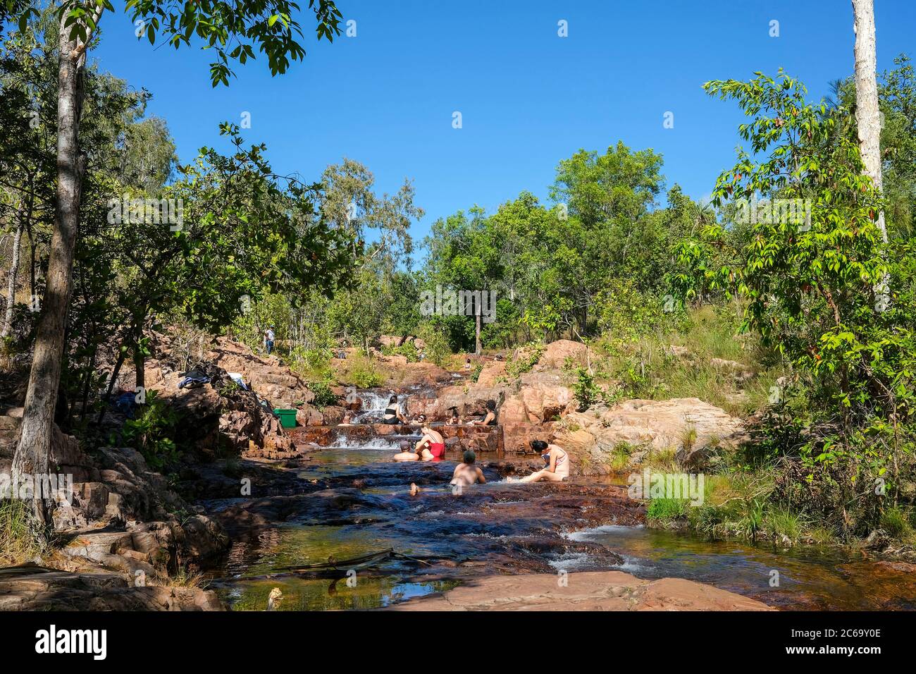 People enjoy wading in Buley Rockhole in Litchfield National Park, Northern Territory, Australia. Stock Photo