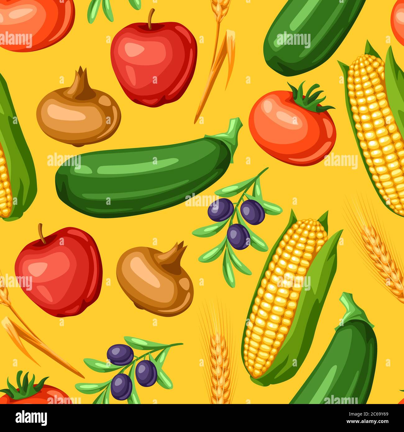 Harvest seamless pattern with fruits and vegetables Stock Vector Image ...