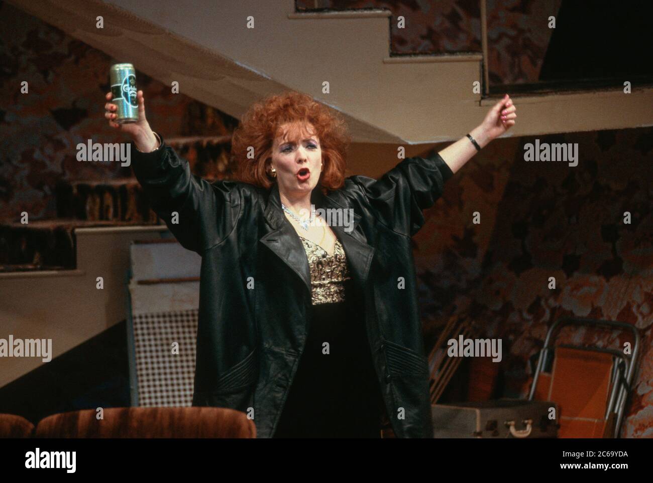Alison Steadman (Mari Hoff) in THE RISE AND FALL OF LITTLE VOICE by Jim Cartwright at the  Cottesloe Theatre, National Theatre (NT), London SE1 16/06/1992  music: Terry Davies design: William Dudley lighting: Mick Hughes movement: Jane Gibson director: Sam Mendes Stock Photo