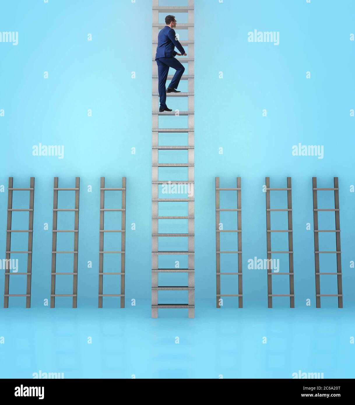 The businessman climbing career ladder in business success concept ...