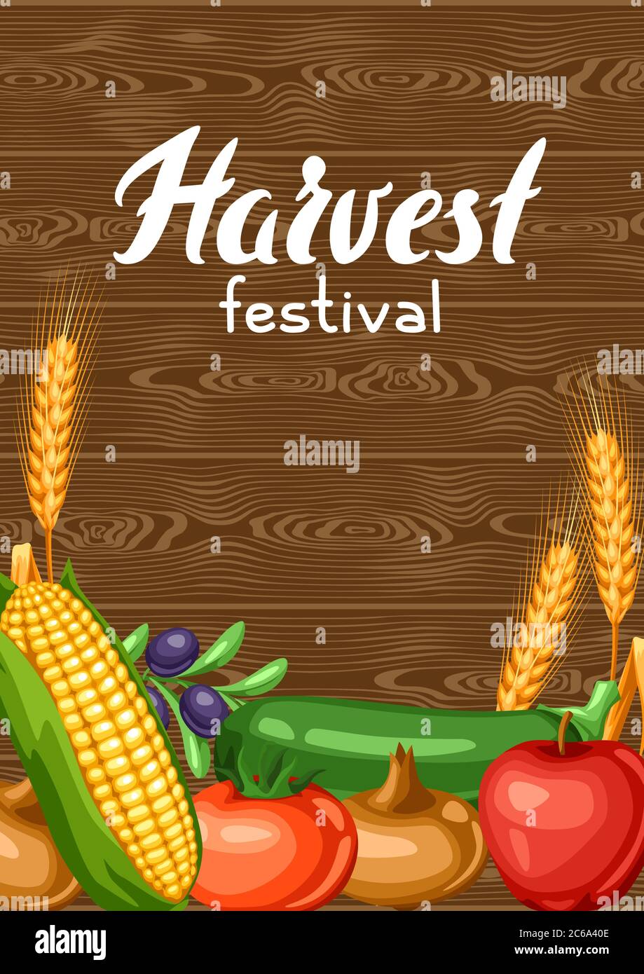 Harvest festival background with fruits and vegetables Stock Vector ...