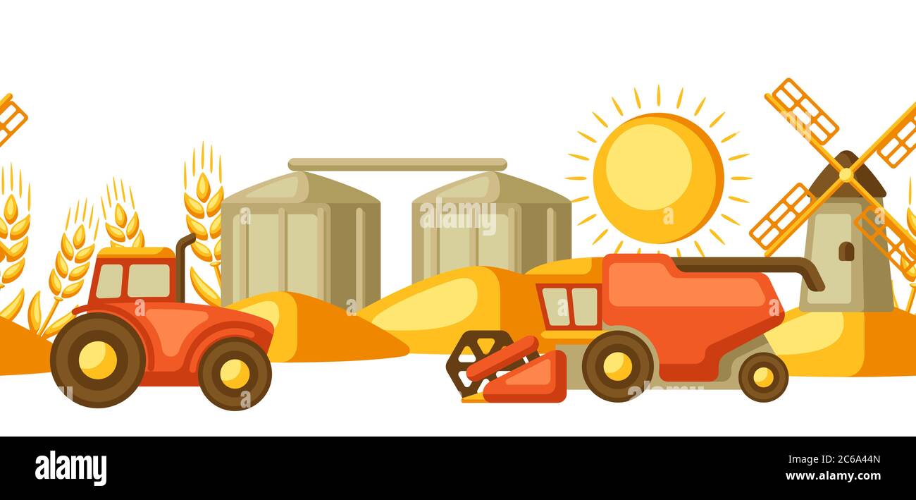 Agricultural seamless pattern with harvesting items. Stock Vector
