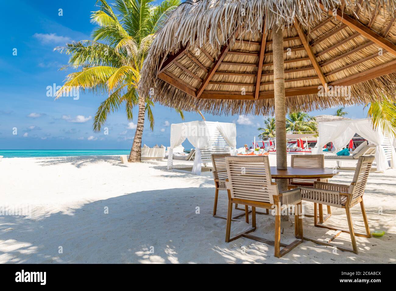 Beach bar locate on the sand ready to service chill liquor alcohol drink party or best view in villa resort using relax for leisure travel summer Stock Photo