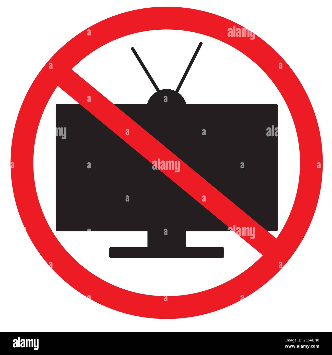 Prohibition sign. TV is prohibited. Black is silhouette. Prohibition