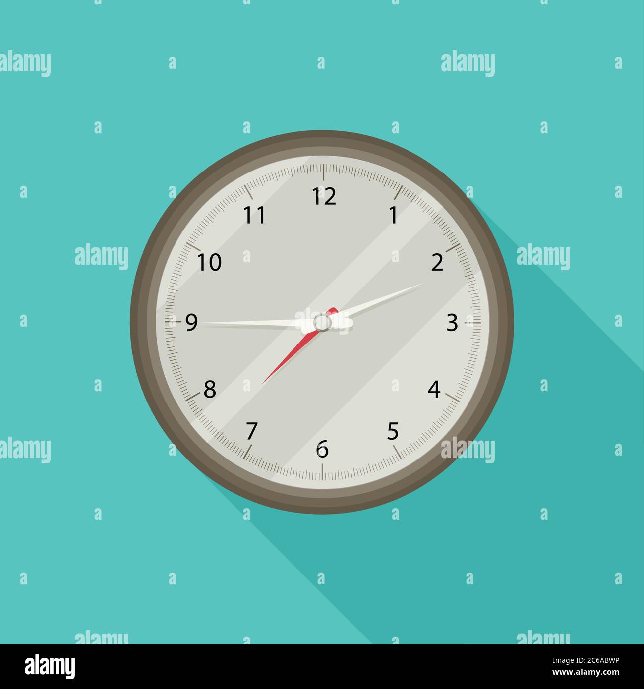 Clock icon flat style with long shadow. Vector illustration Stock Vector
