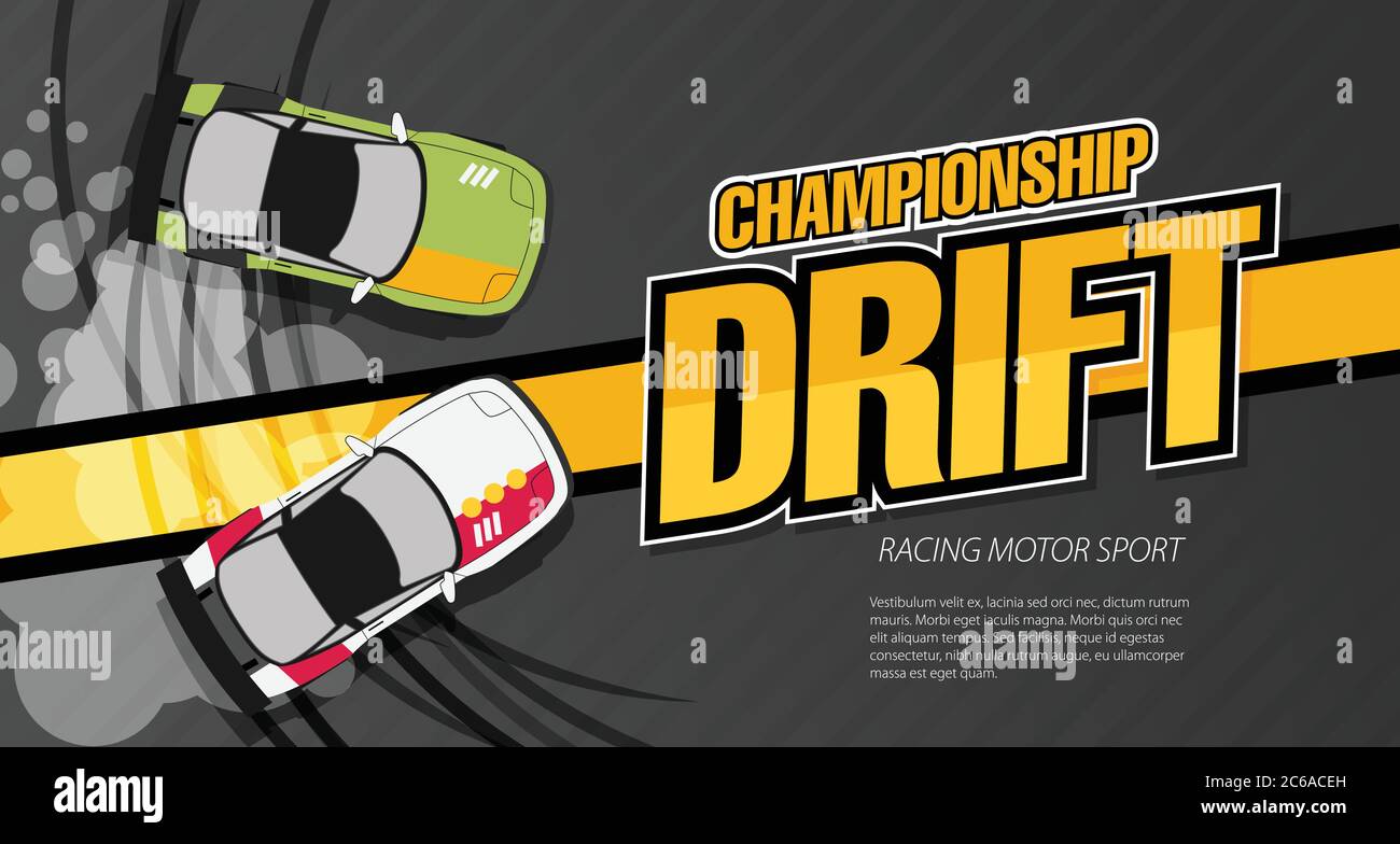 Top view of a drifting cars. Drift banner for web or print. Flat vector. Stock Vector