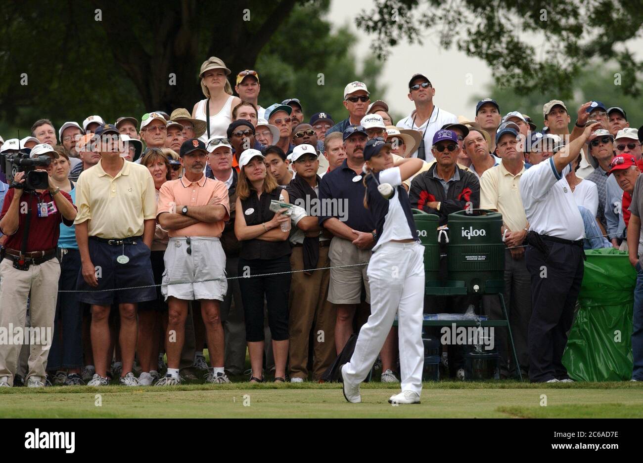 Fort Worth, Texas 22May03: Swedish golfer Annika Sorenstam plays in the 57th annual Colonial PGA tournament's historic first round Thursday as the first woman golfer in 50+ years to compete on the PGA tour. She finished the first round one over par. ©Bob Daemmrich Stock Photo