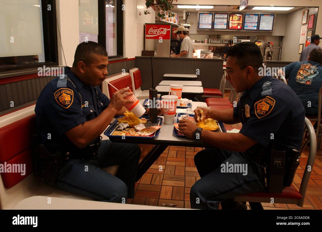 San Antonio, Texas August 78, 2003 Police officers take a break and