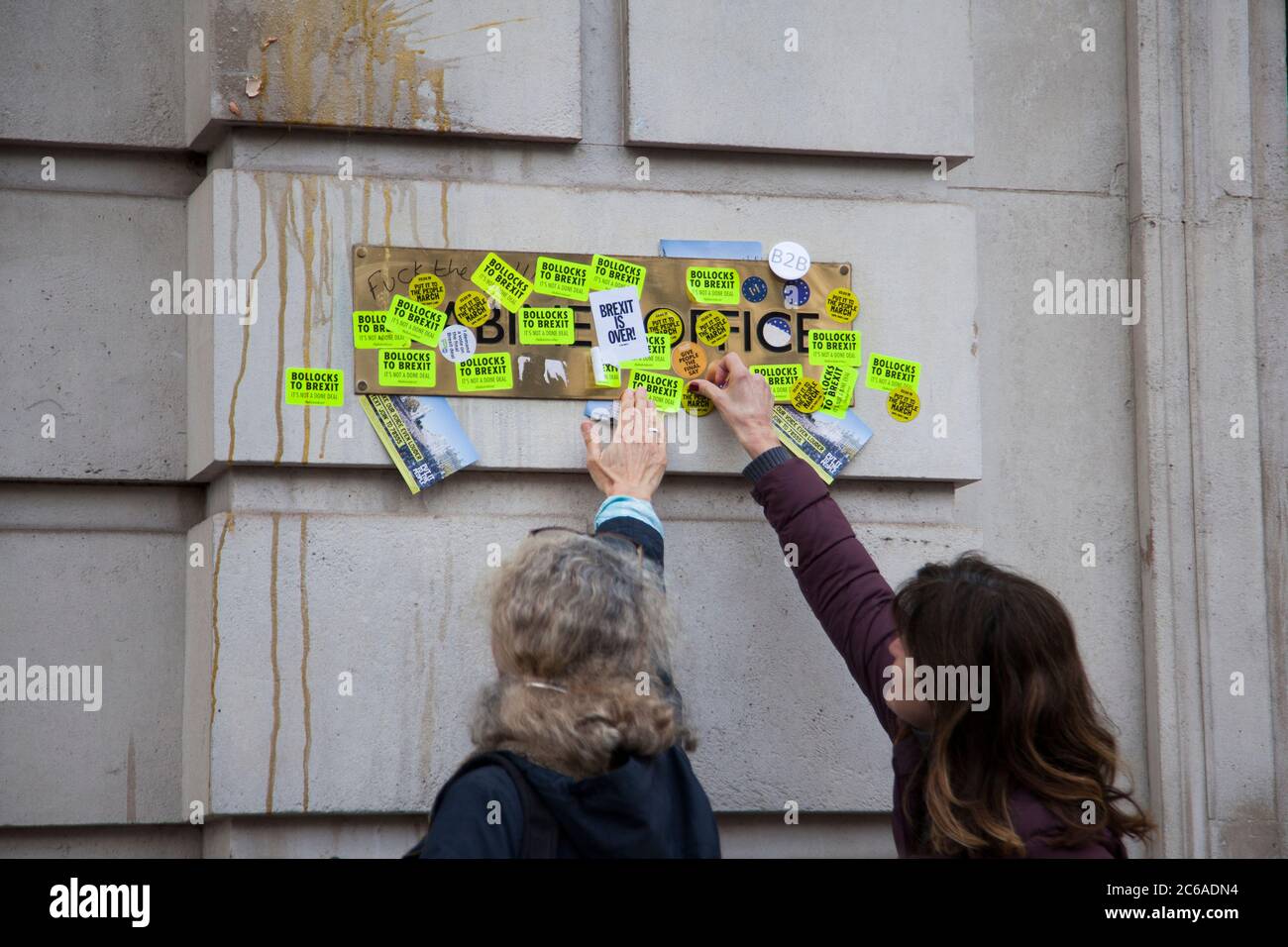 LONDON, UK - March, 2019: The UK Cabinet Office covered in Anti Brexit stickers Stock Photo