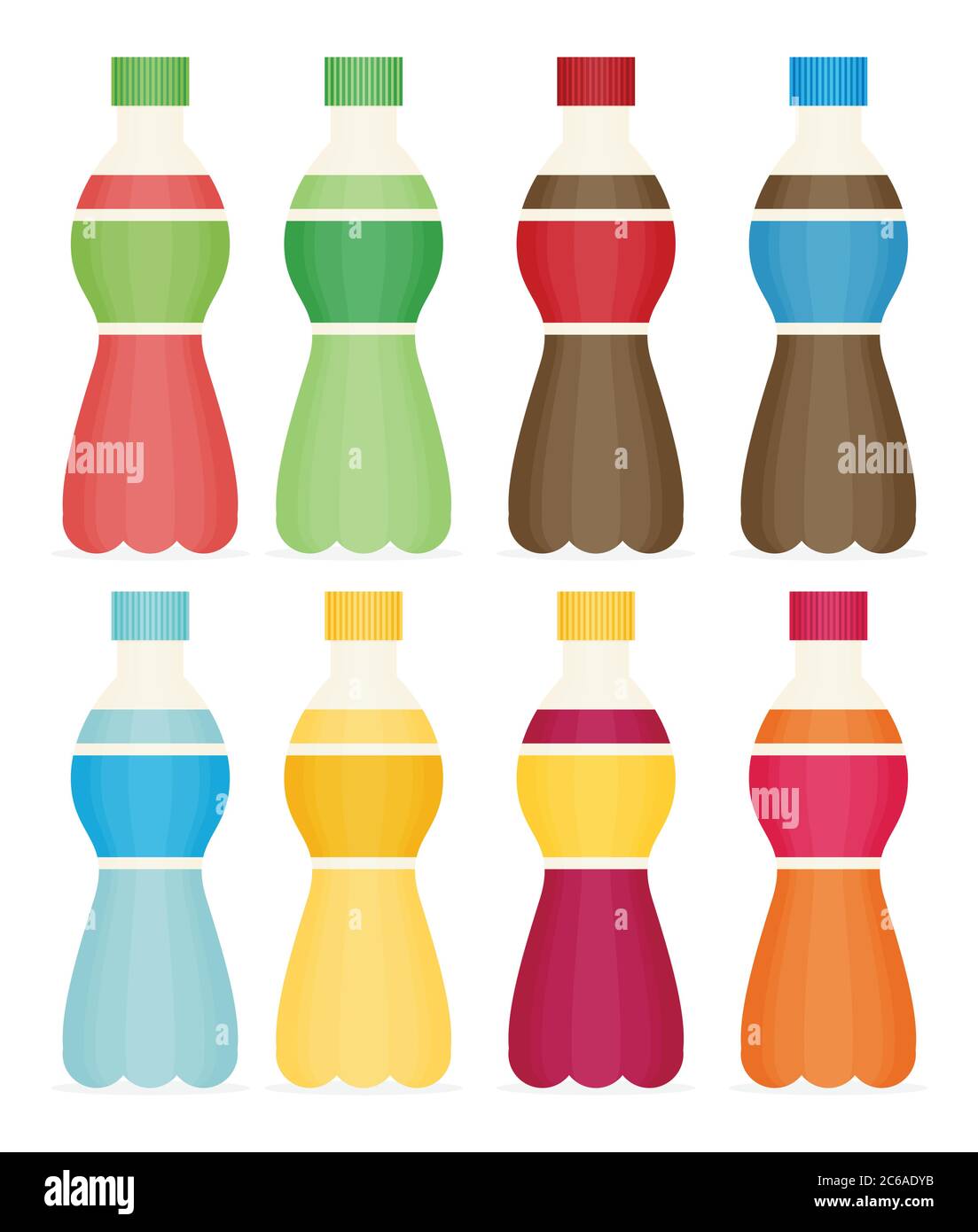 Soda, water and juice or tea bottles. Set of bottles icons Stock Vector