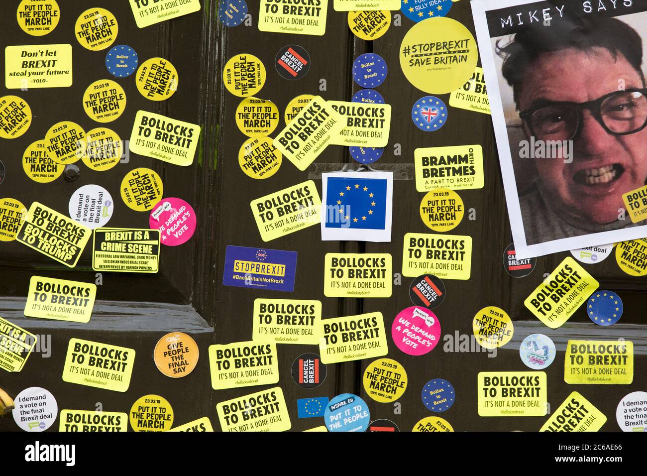 LONDON, UK - March, 2019: The UK Cabinet Office covered in Anti Brexit stickers Stock Photo