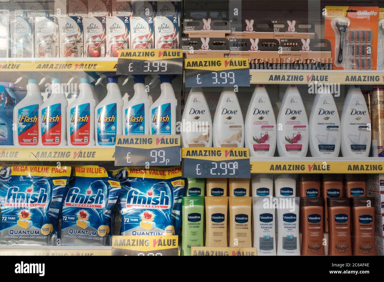 Domestic cleaning product on shop shelves, London, UK Stock Photo