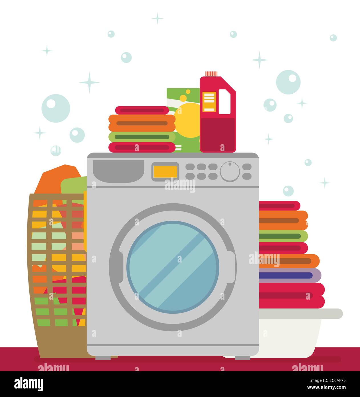 Washing Machine with Basket of Clean and Dirty Laundry. Flat Design ...