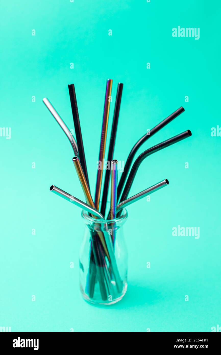 Set of different cocktail straws made of metal Stock Photo Alamy