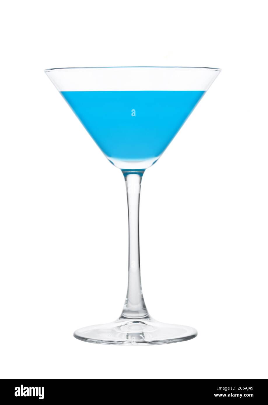 Blue lagoon cocktail with vodka and blue curacao liqueur in martini