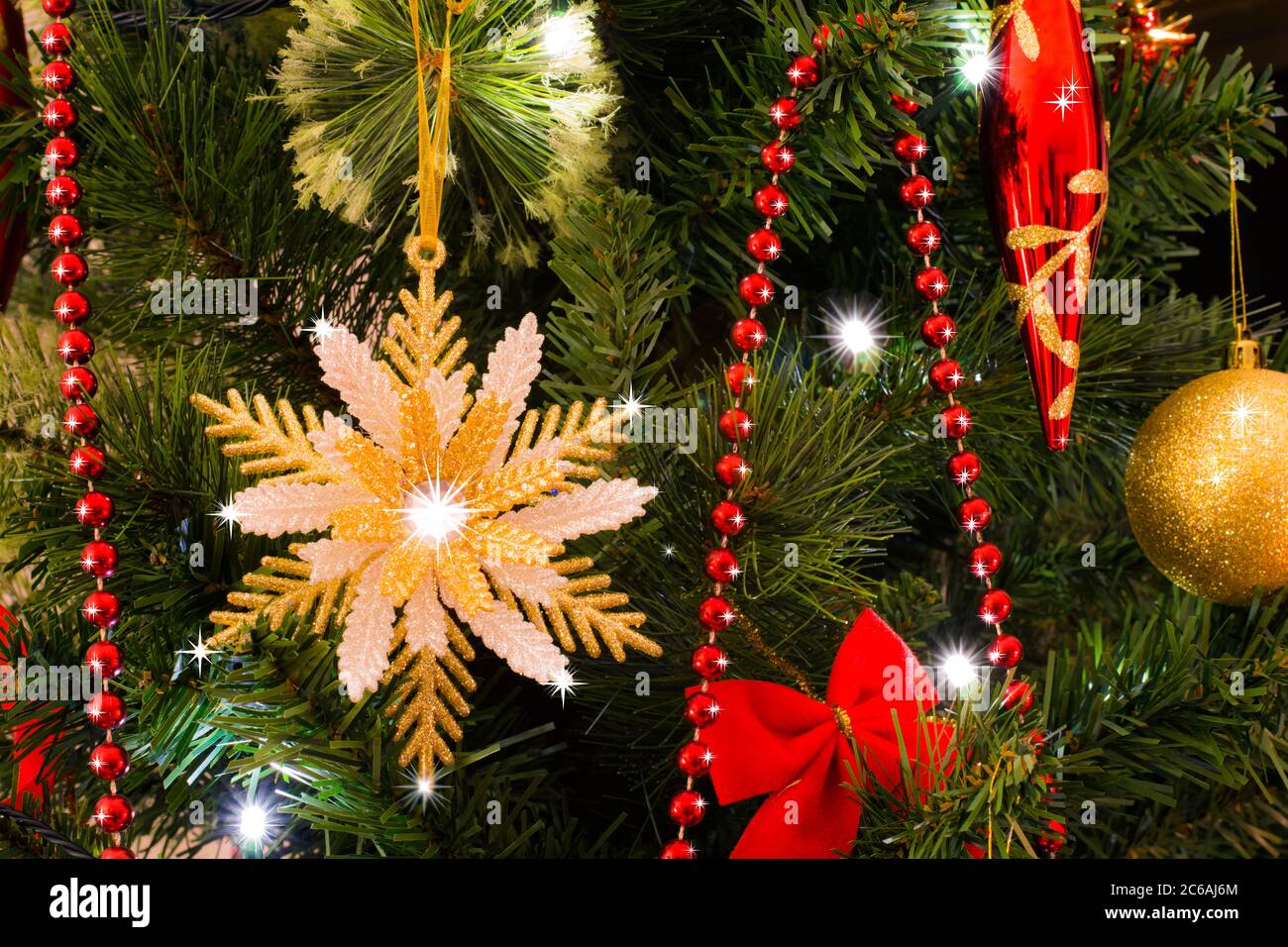 Christmas tree decorations on a tree Stock Photo