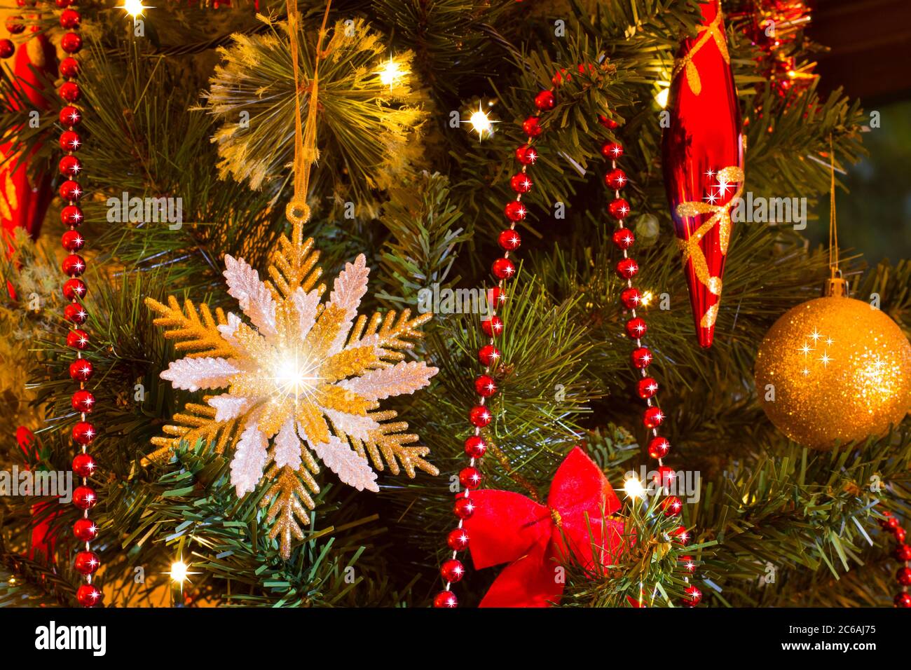 Christmas tree decorations on a tree Stock Photo