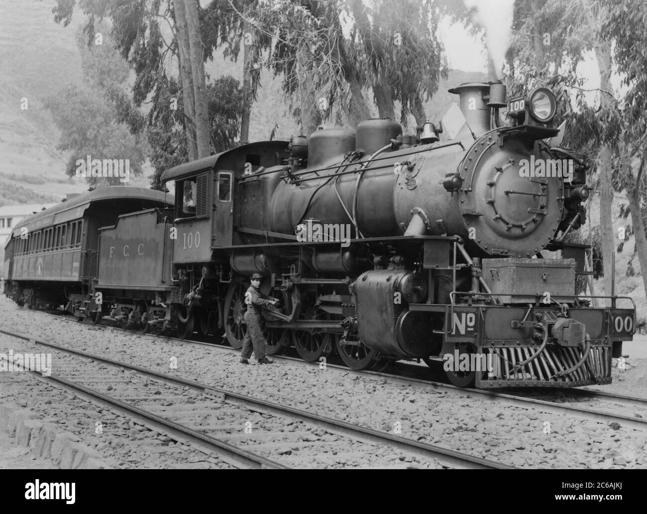 Andes Class 2-8-0 No 100 steam locomotive of Central Railway (FCC), Peru, South America. Stock Photo