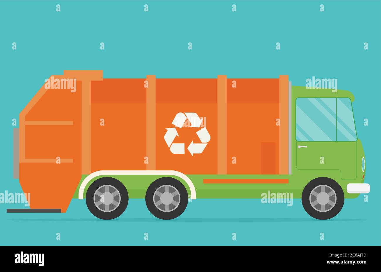 Orange garbage truck transportation. Flat vector. Stock Vector