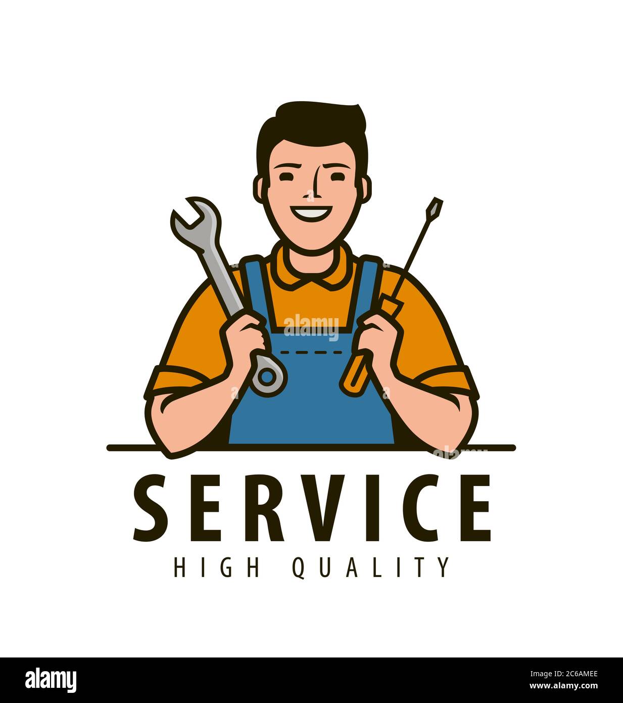 Service, maintenance logo. Technical specialist with tools vector illustration Stock Vector