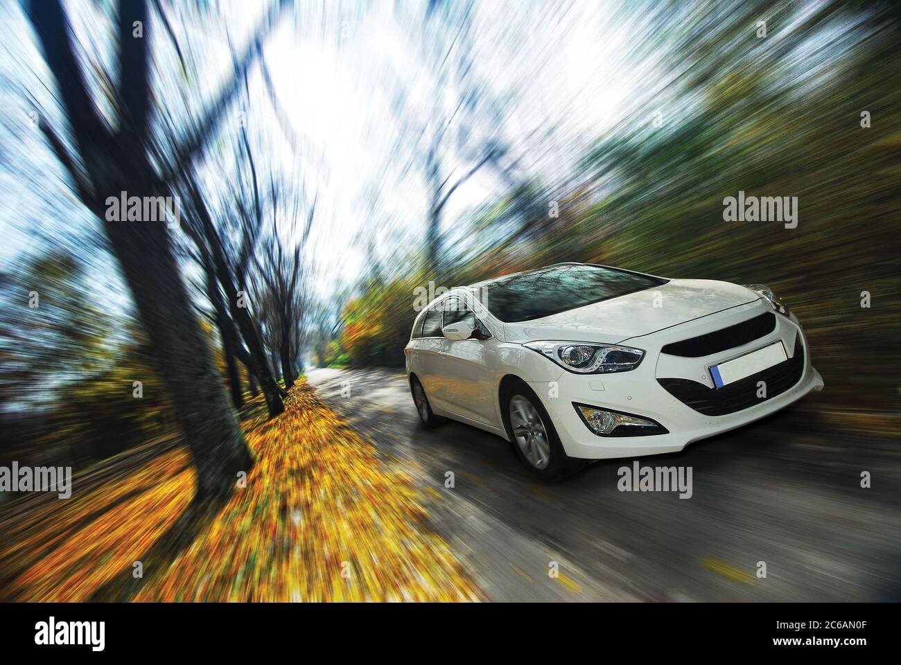 car in motion photographed from the front Stock Photo Alamy