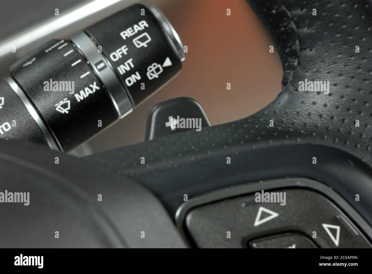 steering wheel with shift paddles, gearbox Stock Photo Alamy