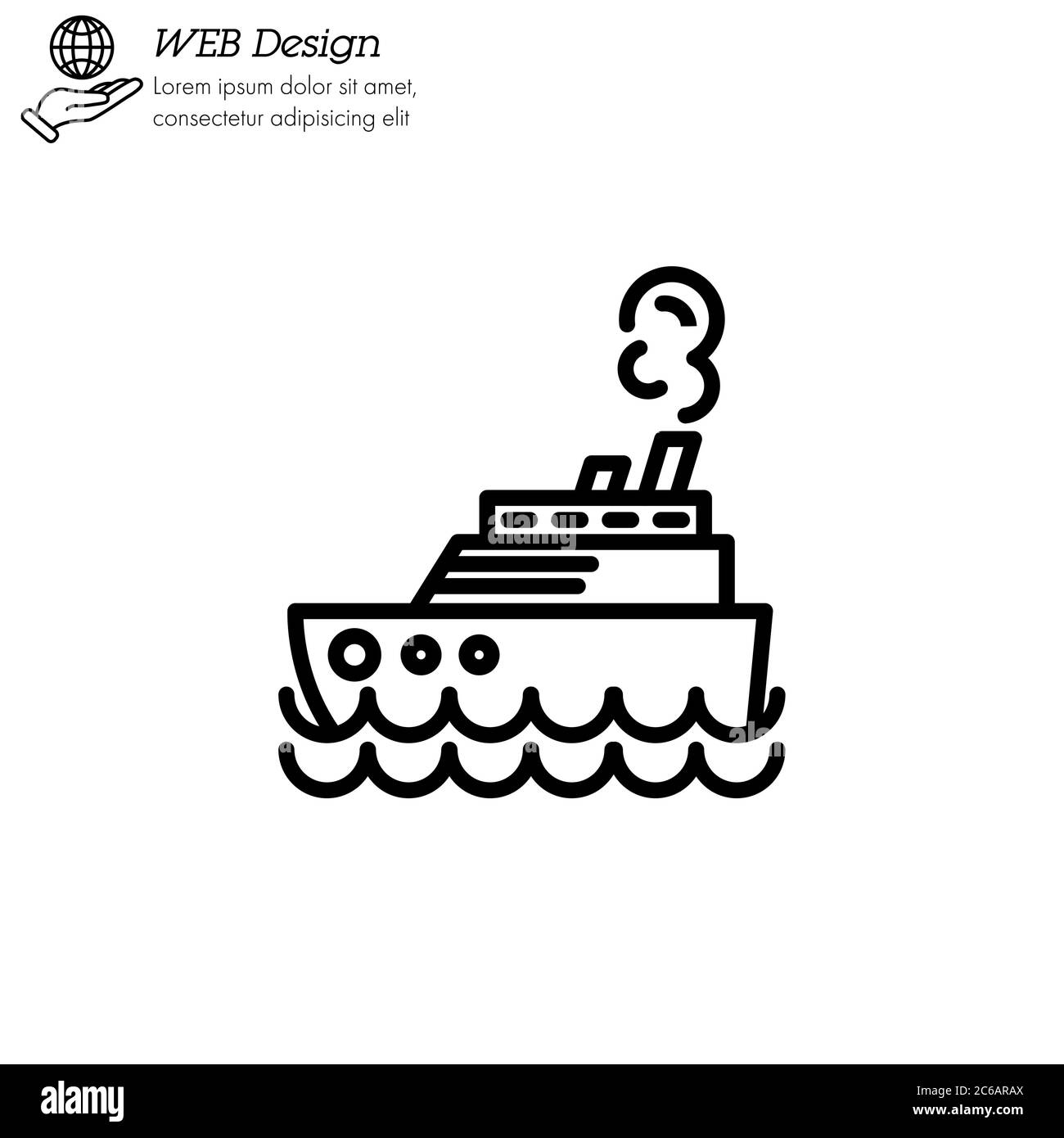 Steamship, steamboat, Cruise sea ship icon thin line, linear, outline. Simple sign, logo. Stock Vector