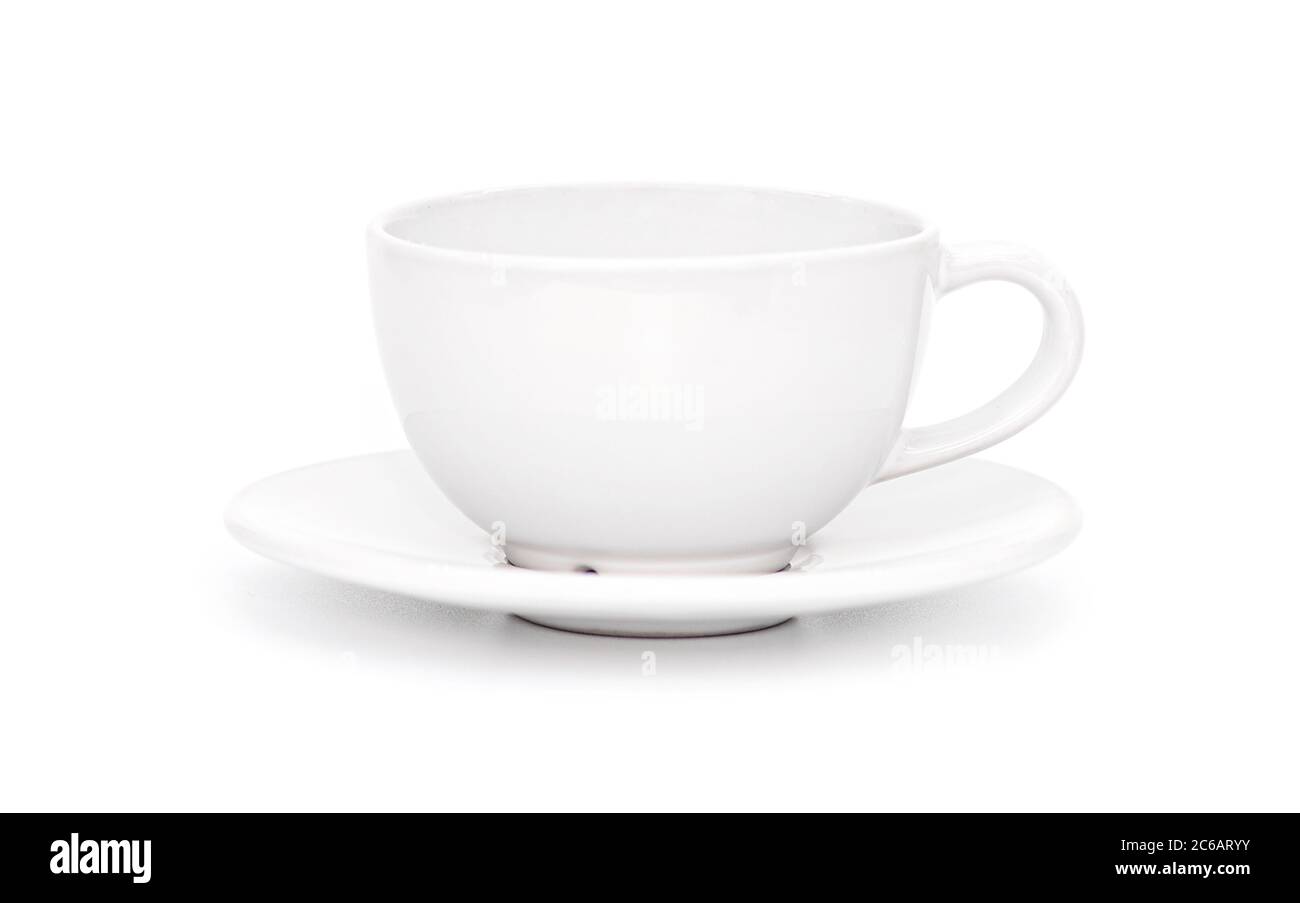 White ceramic cup or mug with a bowl isolated on white background Stock Photo