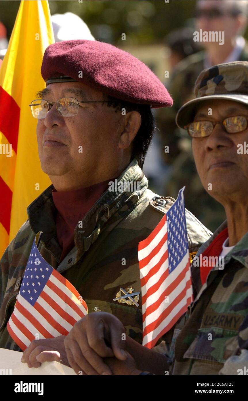 Austin, Texas USA, November 11 2004: Veteran's Day parade and ceremony at the Texas Capitol at which former Republic of Vietnam soldiers were honored for their service alongside U.S. troops during the Vietnam War.  ©Bob Daemmrich Stock Photo