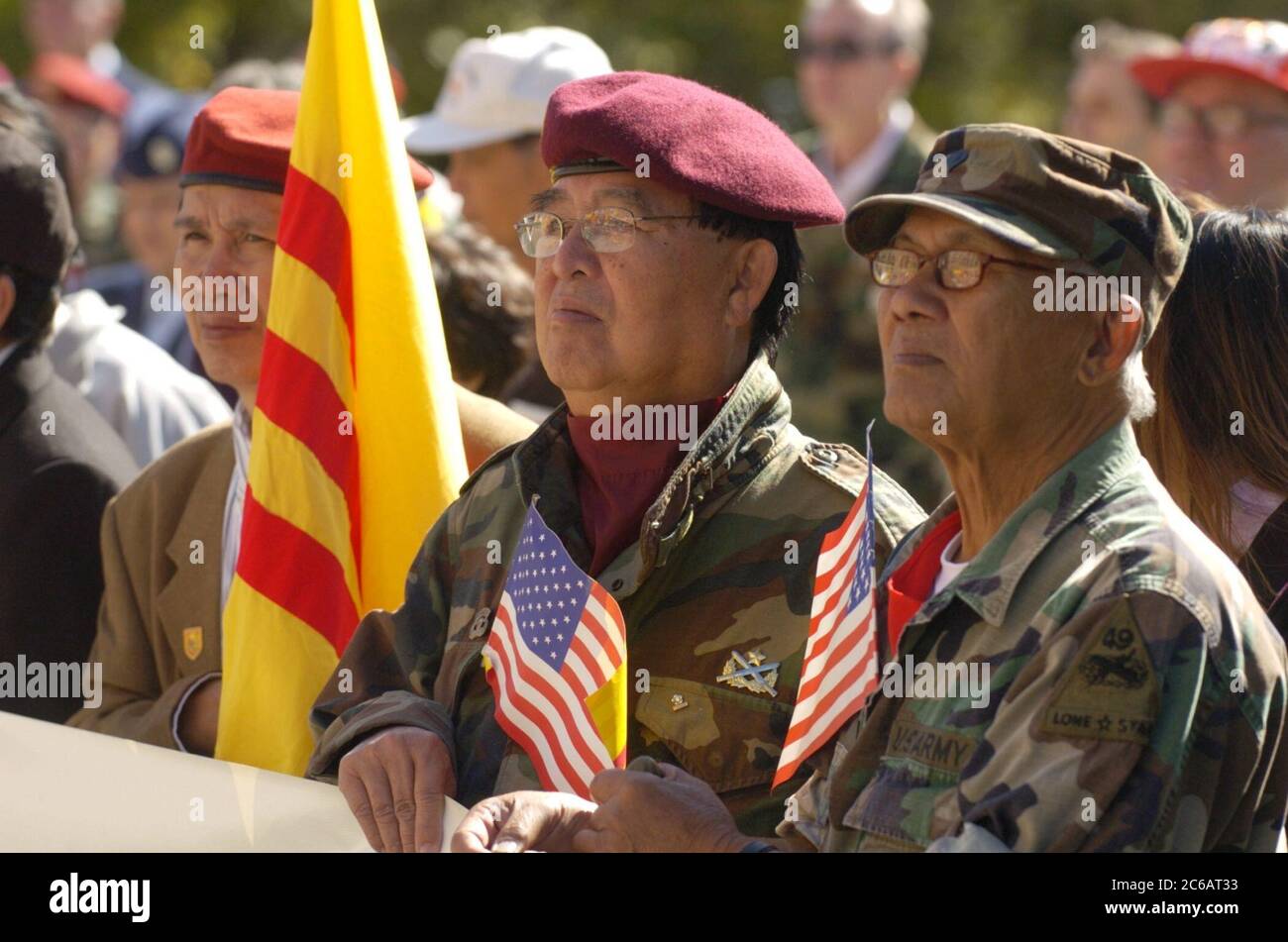 Austin, Texas USA, November 11 2004: Veteran's Day parade and ceremony at the Texas Capitol at which former Republic of Vietnam soldiers were honored for their service alongside U.S. troops during the Vietnam War.  ©Bob Daemmrich Stock Photo