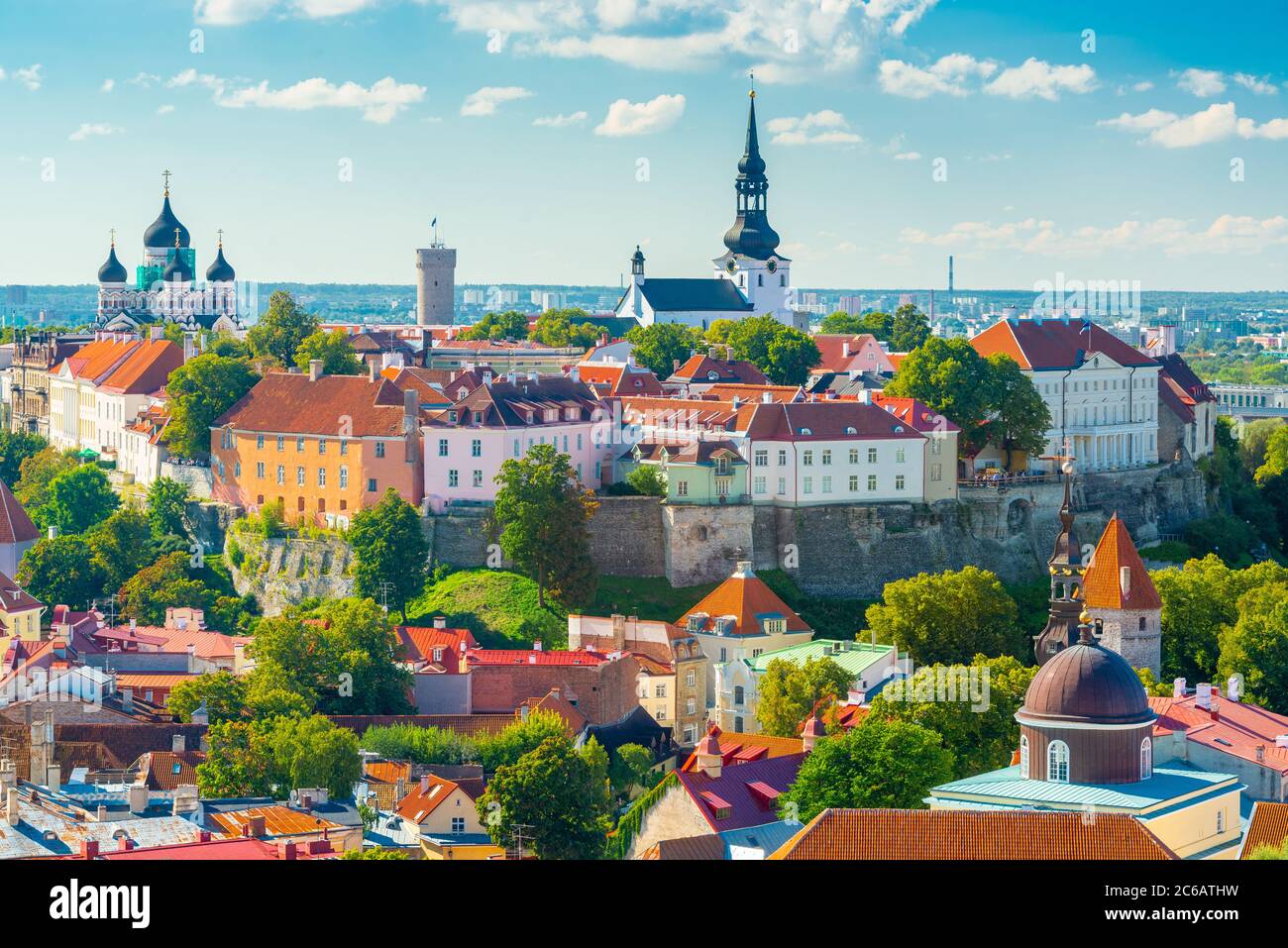 Tallinn, Estonia Historic Skyline of Toompea Hill. Stock Photo