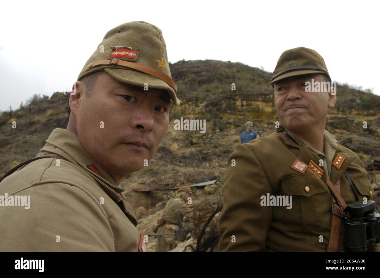 Fredericksburg, Texas USA, February 19 2005: Japanese men participate in historical reenactment of World War II battles on Pacific islands between Japanese and Allied soldiers. The reenactment was staged at the National Museum of the Pacific War. ©Bob Daemmrich Stock Photo
