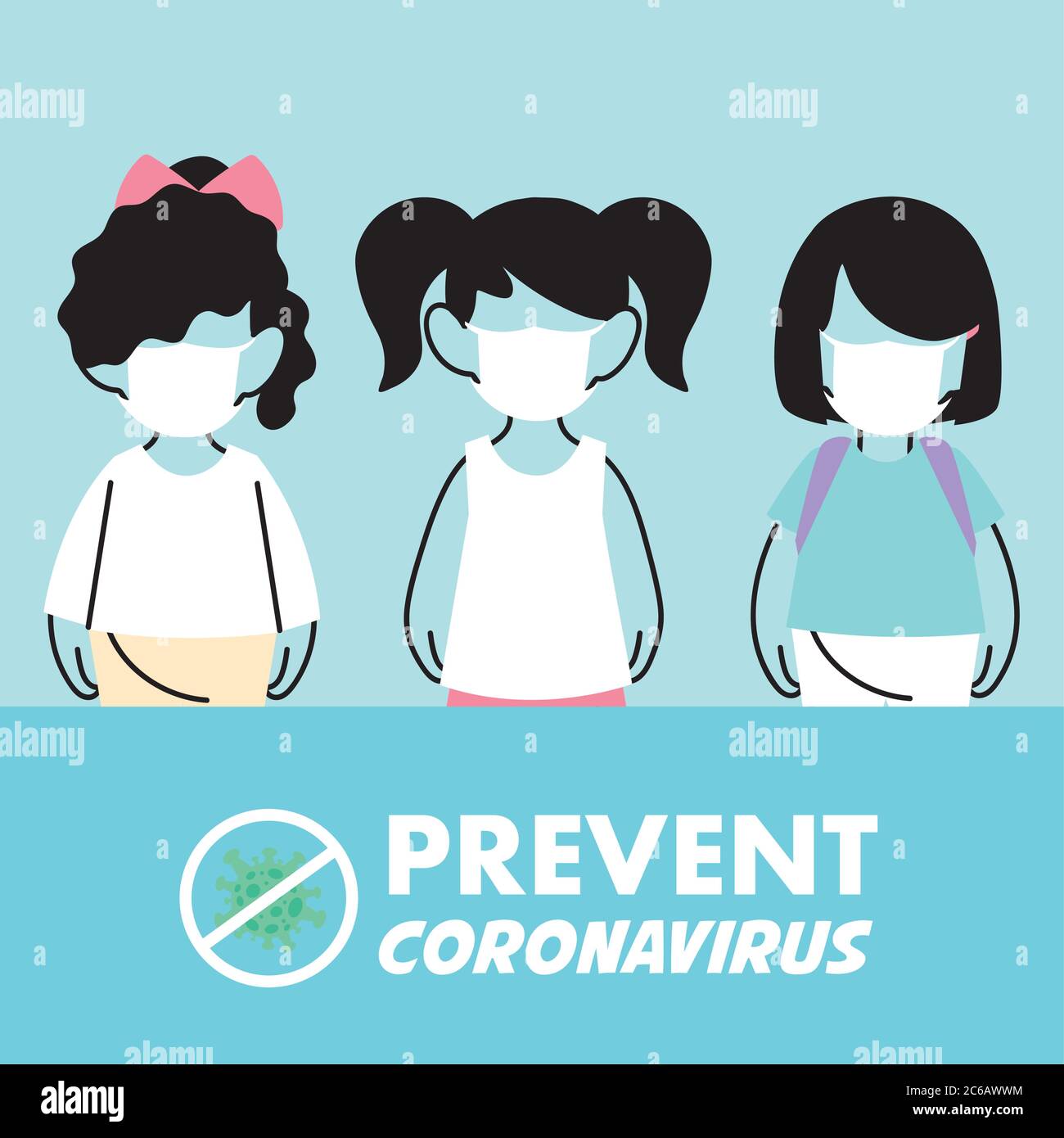 girls with face mask back to school vector illustration desing Stock ...