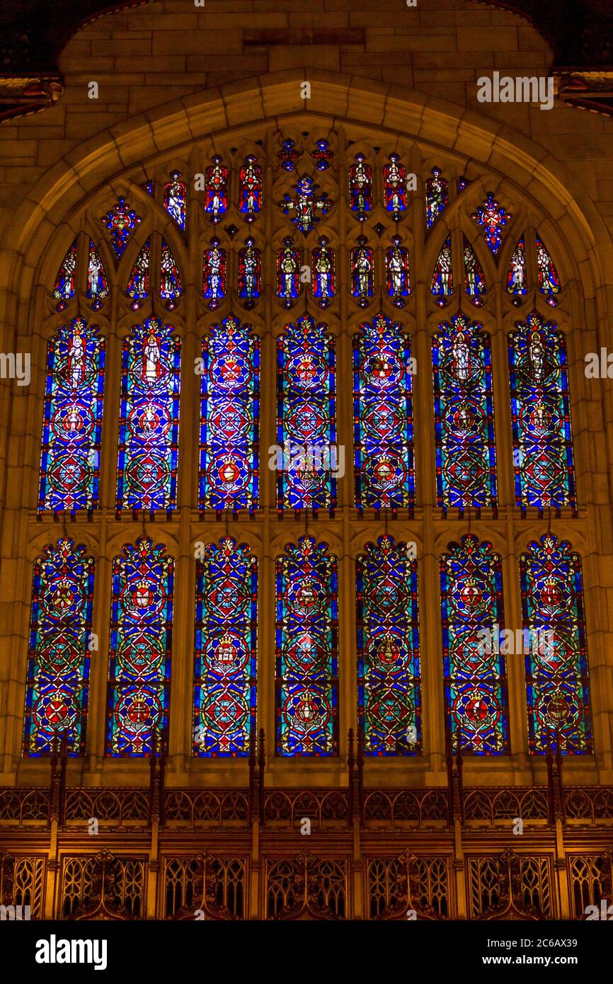 stained glass window, Bond Chapel, University of Chicago, Illinois, USA Stock Photo