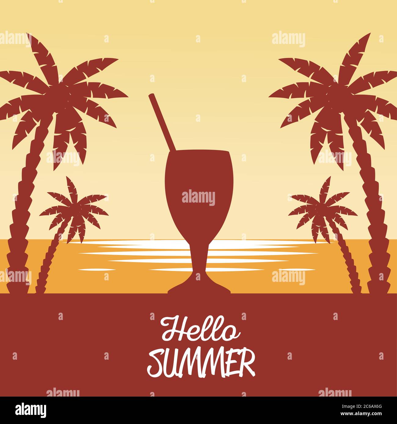 Tropical Hello Rounds hello summer seasonal scene with tropical cocktail vector illustration ...