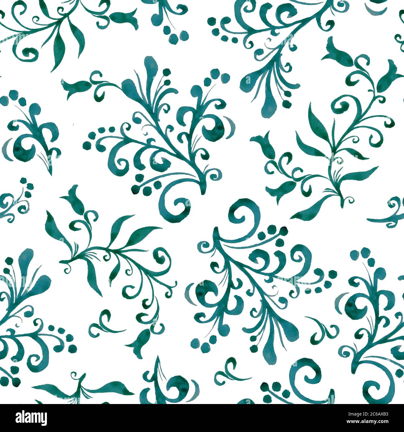 Floral seamless pattern with leaves and berries in green blue color, on ...